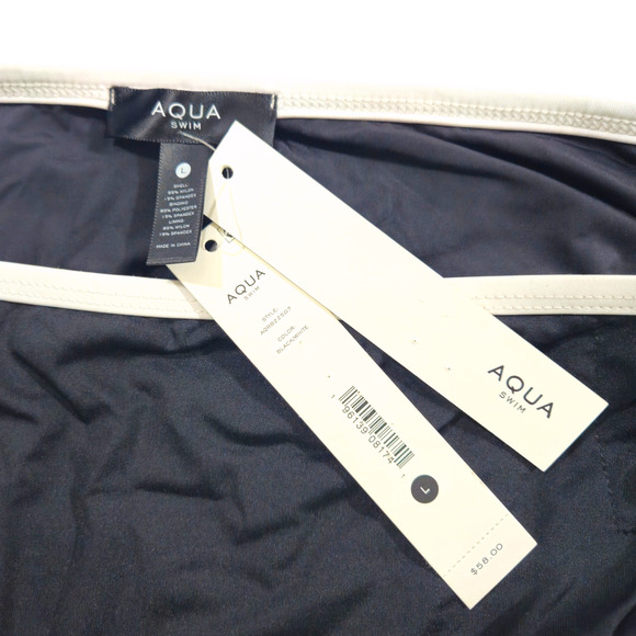 NWT Aqua Swim Pinup Button Detail High Waist Bikini Bottom Sz. L Black/White - Picture 7 of 8